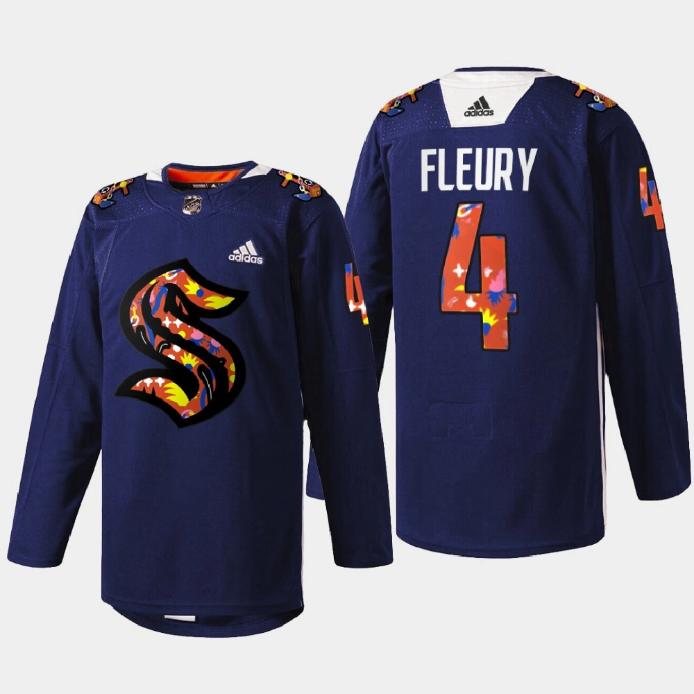Haydn Fleury Seattle Kraken Women of Hockey 2022 Navy #4 Jersey Stevie Artwork Warmup