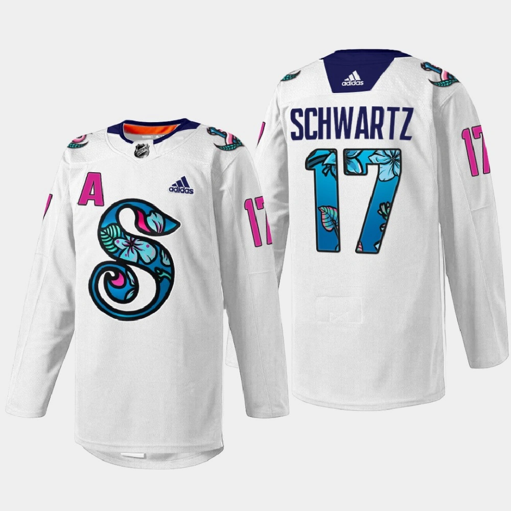 Jaden Schwartz Seattle Kraken Pride Night 2022 White #17 Jersey Warmup