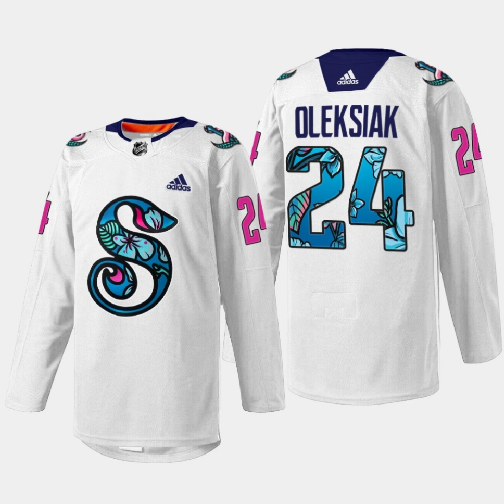 Jamie Oleksiak Seattle Kraken Pride Night 2022 White #24 Jersey Warmup