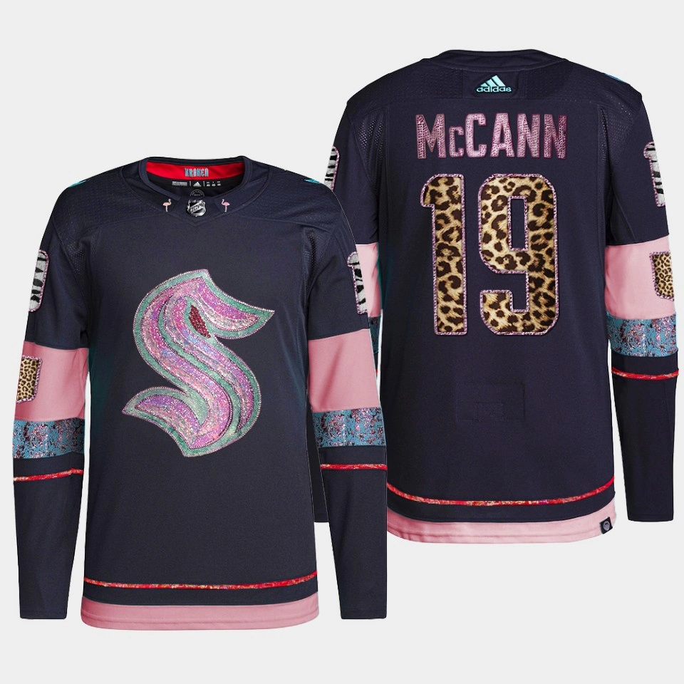 Jared McCann Seattle Kraken MGK Leopard Print Navy #19 Jersey Diamond Limited