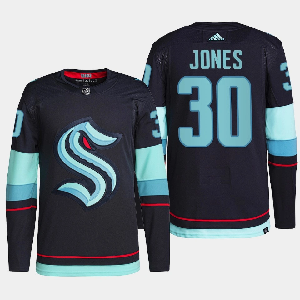 Martin Jones #30 Seattle Kraken Navy Jersey 2022 Primegreen Authentic Home
