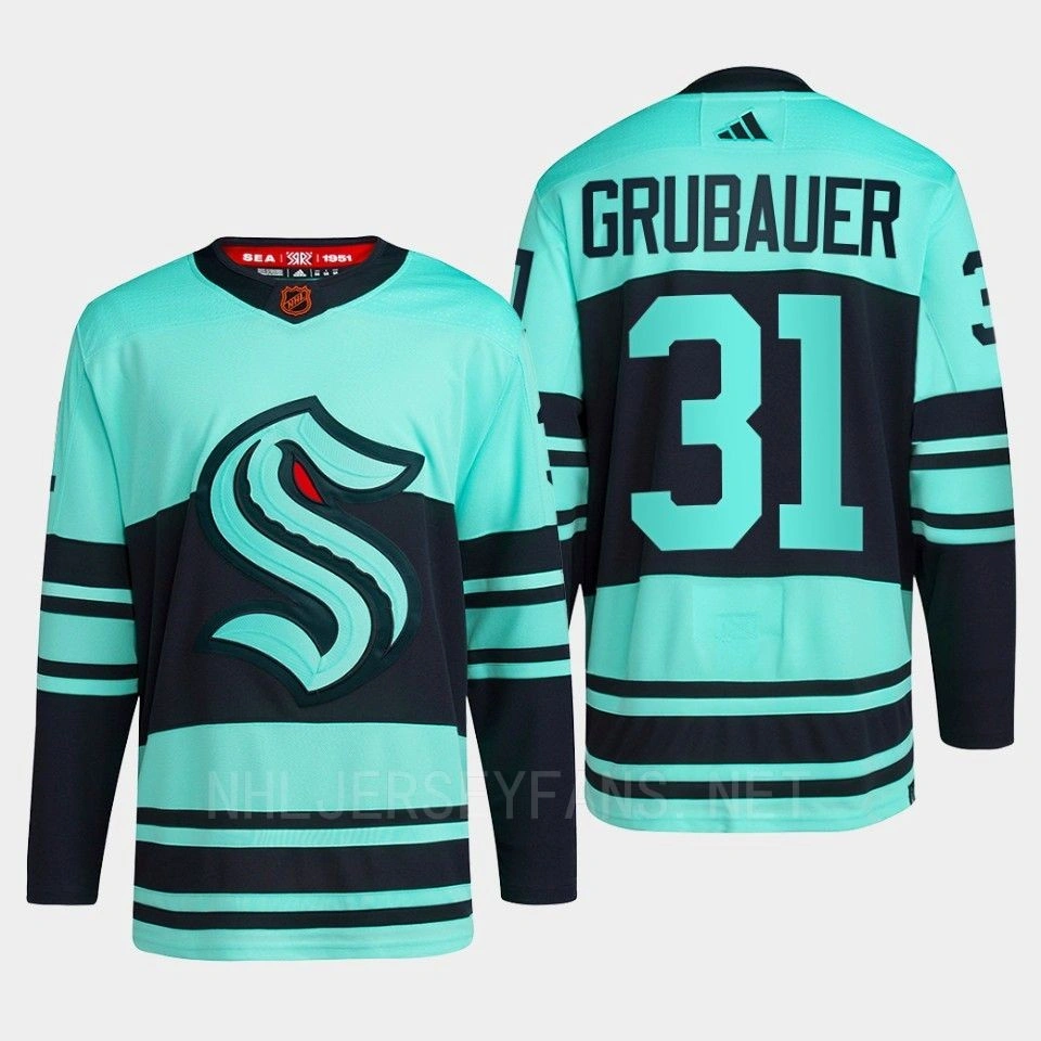 Seattle Kraken 2022 Reverse Retro 2.0 Philipp Grubauer Ice Blue Authentic Primegreen Jersey Men's Seattle Kraken 2022 Reverse Retro 2.0 Philipp Grubauer Ice Blue Authentic Primegreen Jersey Men's