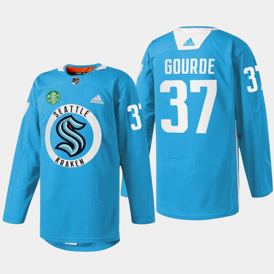 Seattle Kraken Practice Yanni Gourde Blue Warmup Jersey Seattle Kraken Practice Yanni Gourde Blue Warmup Jersey