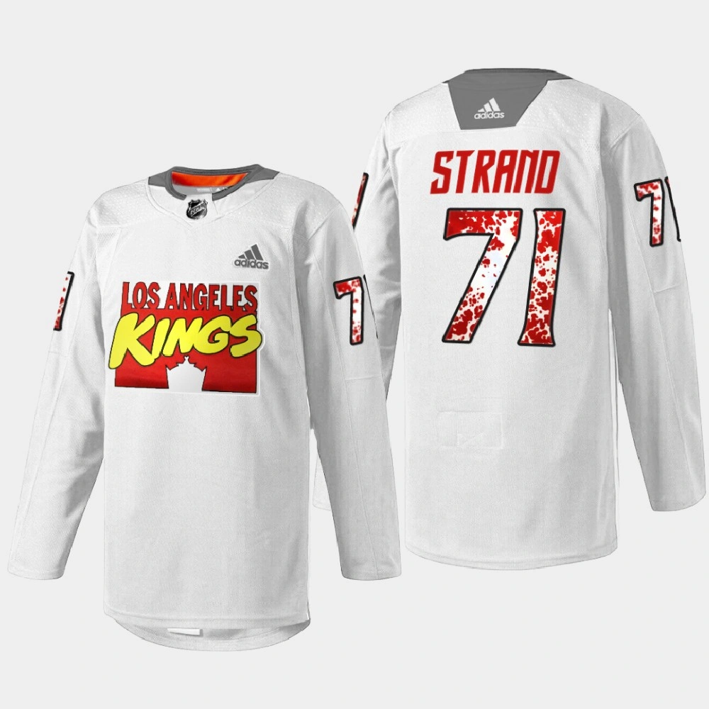 Los Angeles Kings Marvel Super Hero Night Austin Strand White Special Warmup Jersey