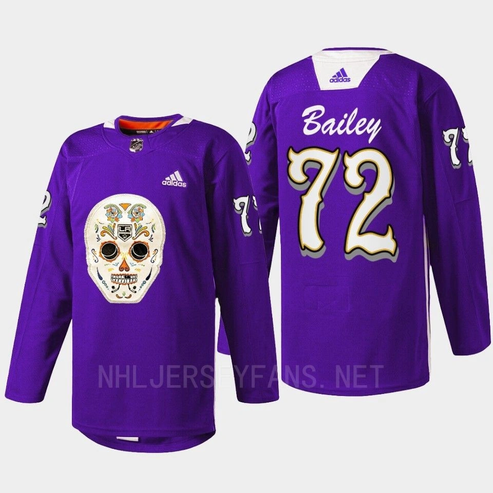 Los Angeles Kings Dia De Los Metros Night Bailey Purple Sugar Skull warmup Jersey Los Angeles Kings Dia De Los Metros Night Bailey Purple Sugar Skull warmup Jersey