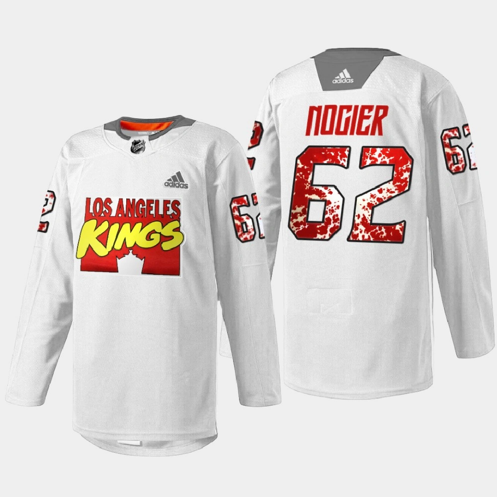 Women's Los Angeles Kings Marvel Super Hero Night Nelson Nogier White Special Warmup Jersey Women's Los Angeles Kings Marvel Super Hero Night Nelson Nogier White Special Warmup Jersey