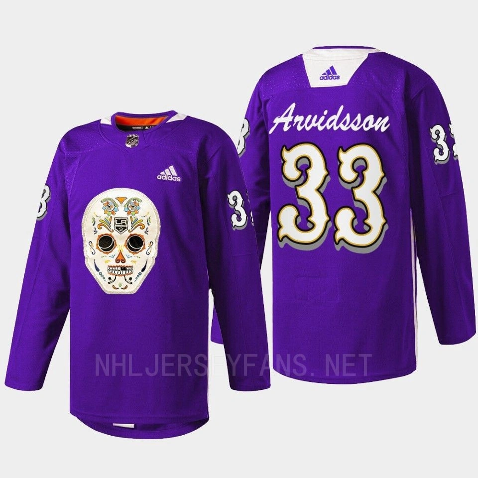 Los Angeles Kings Dia De Los Metros Night Viktor Arvidsson Purple Sugar Skull warmup Jersey Los Angeles Kings Dia De Los Metros Night Viktor Arvidsson Purple Sugar Skull warmup Jersey
