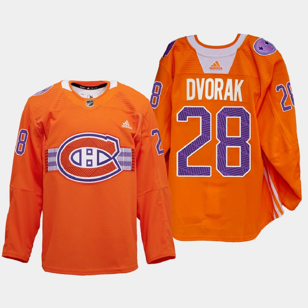 Youth Montreal Canadiens Indigenous Celebration Night Christian Dvorak Orange Warmup Jersey