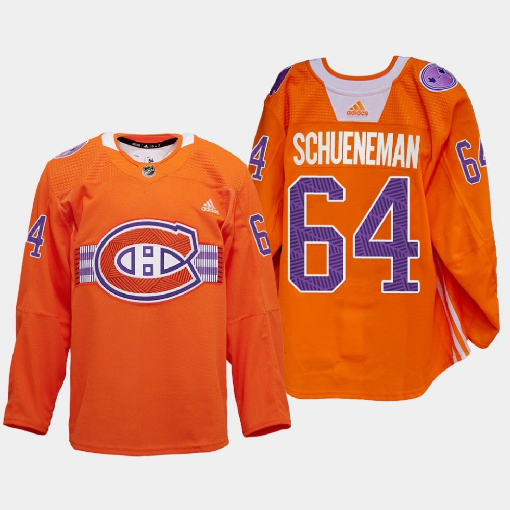 Youth Montreal Canadiens Indigenous Celebration Night Corey Schueneman Orange Warmup Jersey