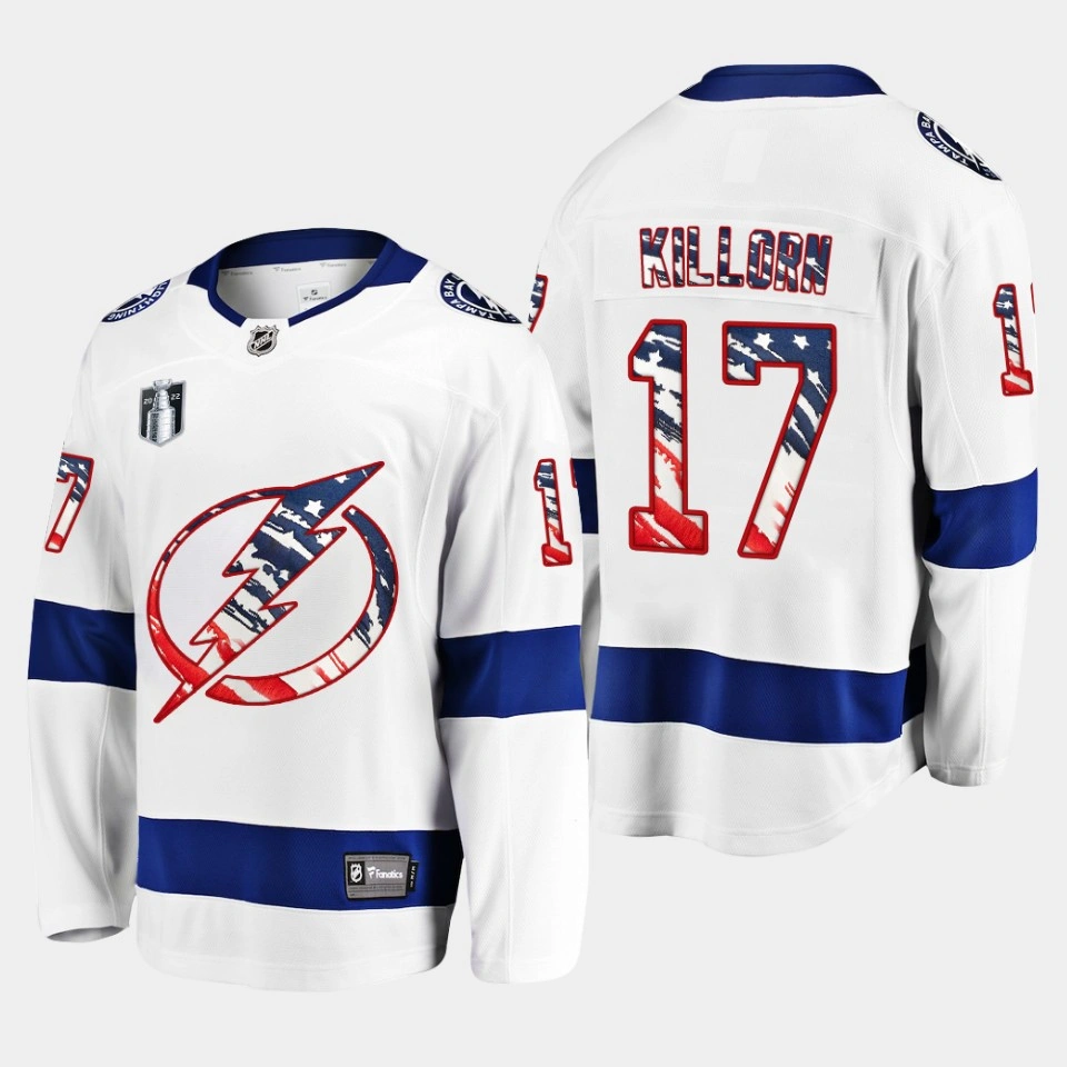 Youth Alex Killorn Tampa Bay Lightning 4th of July 2022 White #17 Jersey Stars Stripes Flag Youth Alex Killorn Tampa Bay Lightning 4th of July 2022 White #17 Jersey Stars Stripes Flag