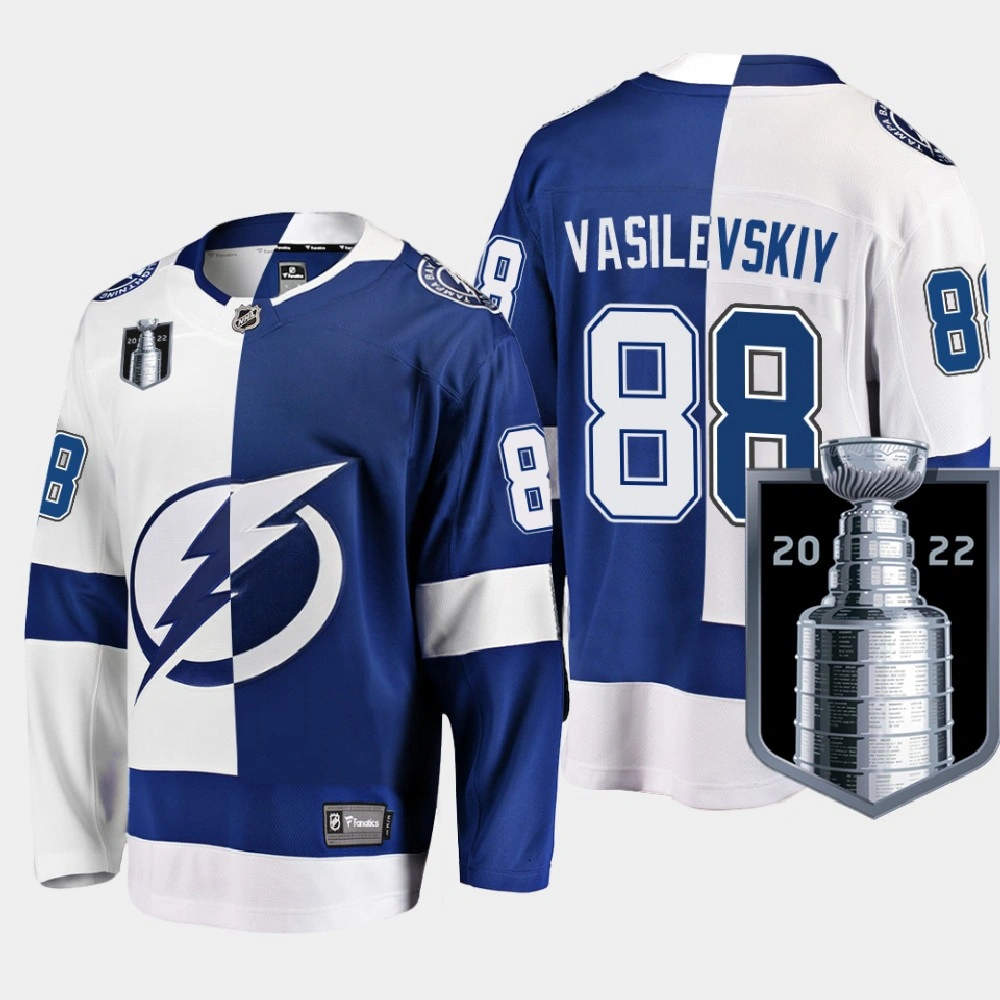 Youth Andrei Vasilevskiy Tampa Bay Lightning 2022 Eastern Conference Champs Blue White #88 Jersey Split