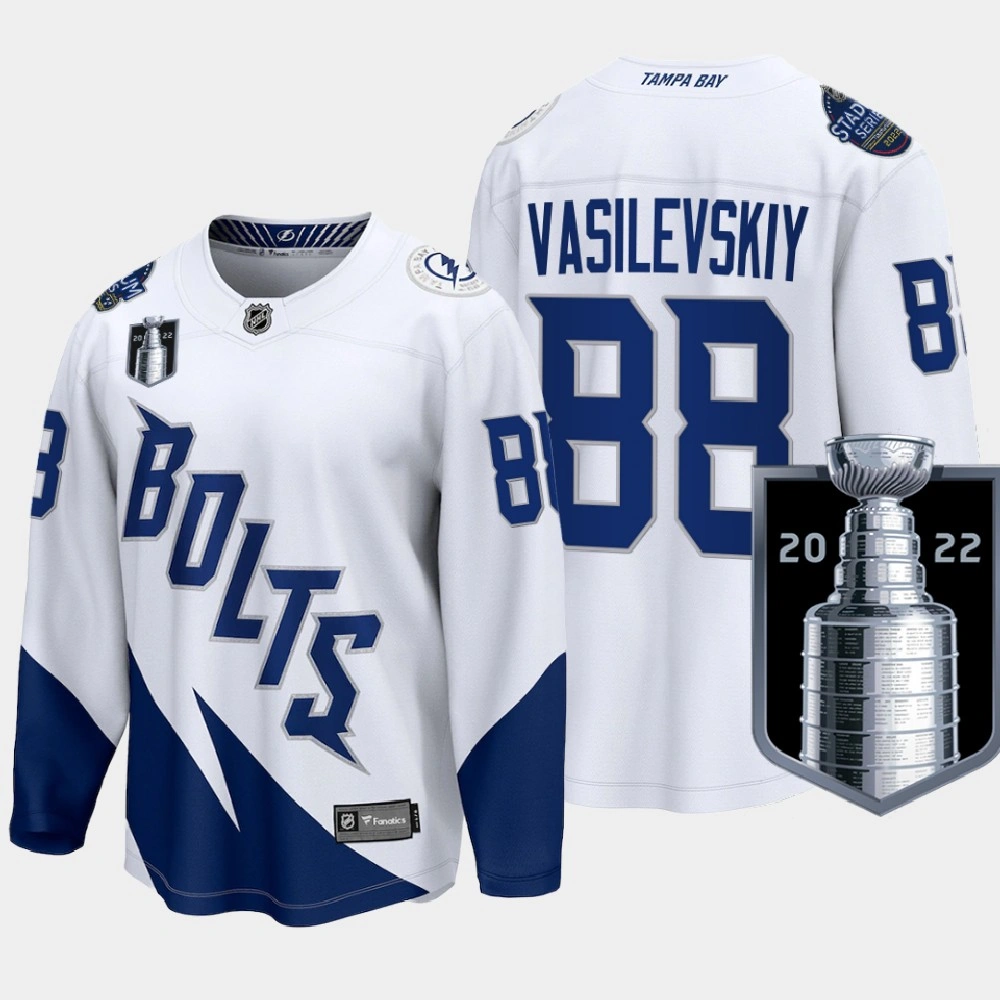 Youth Tampa Bay Lightning Andrei Vasilevskiy 2022 Stanley Cup Final White Jersey Stadium Series #88 Youth Tampa Bay Lightning Andrei Vasilevskiy 2022 Stanley Cup Final White Jersey Stadium Series #88