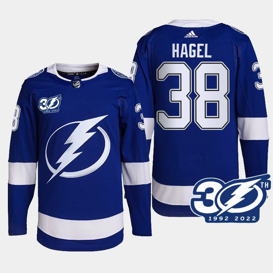 Youth Brandon Hagel #38 Tampa Bay Lightning Blue Jersey 1992-2022 30th Season Authentic Home Youth Brandon Hagel #38 Tampa Bay Lightning Blue Jersey 1992-2022 30th Season Authentic Home