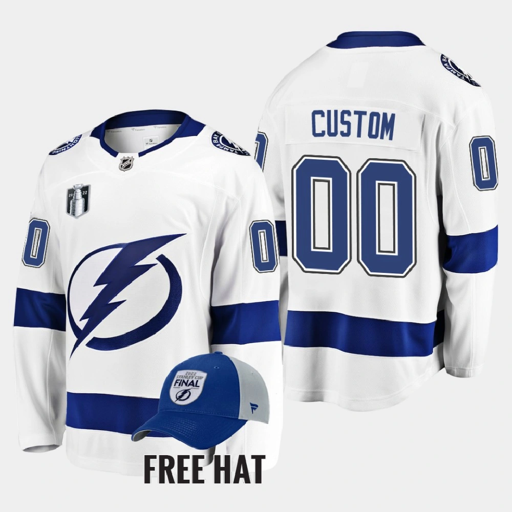 Custom Tampa Bay Lightning 2022 Stanley Cup Final White #00 Jersey Away Custom Tampa Bay Lightning 2022 Stanley Cup Final White #00 Jersey Away
