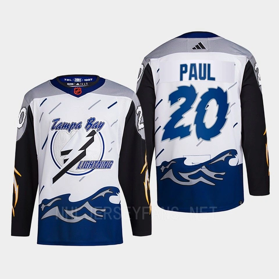 Women's Tampa Bay Lightning 2022 Reverse Retro 2.0 Nick Paul White Authentic Primegreen Jersey Men's