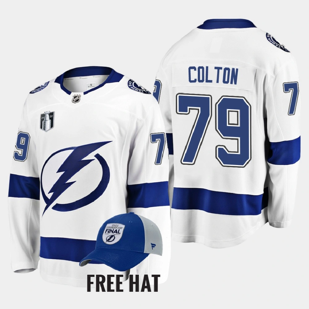 Youth Ross Colton Tampa Bay Lightning 2022 Stanley Cup Final White #79 Jersey Away Youth Ross Colton Tampa Bay Lightning 2022 Stanley Cup Final White #79 Jersey Away
