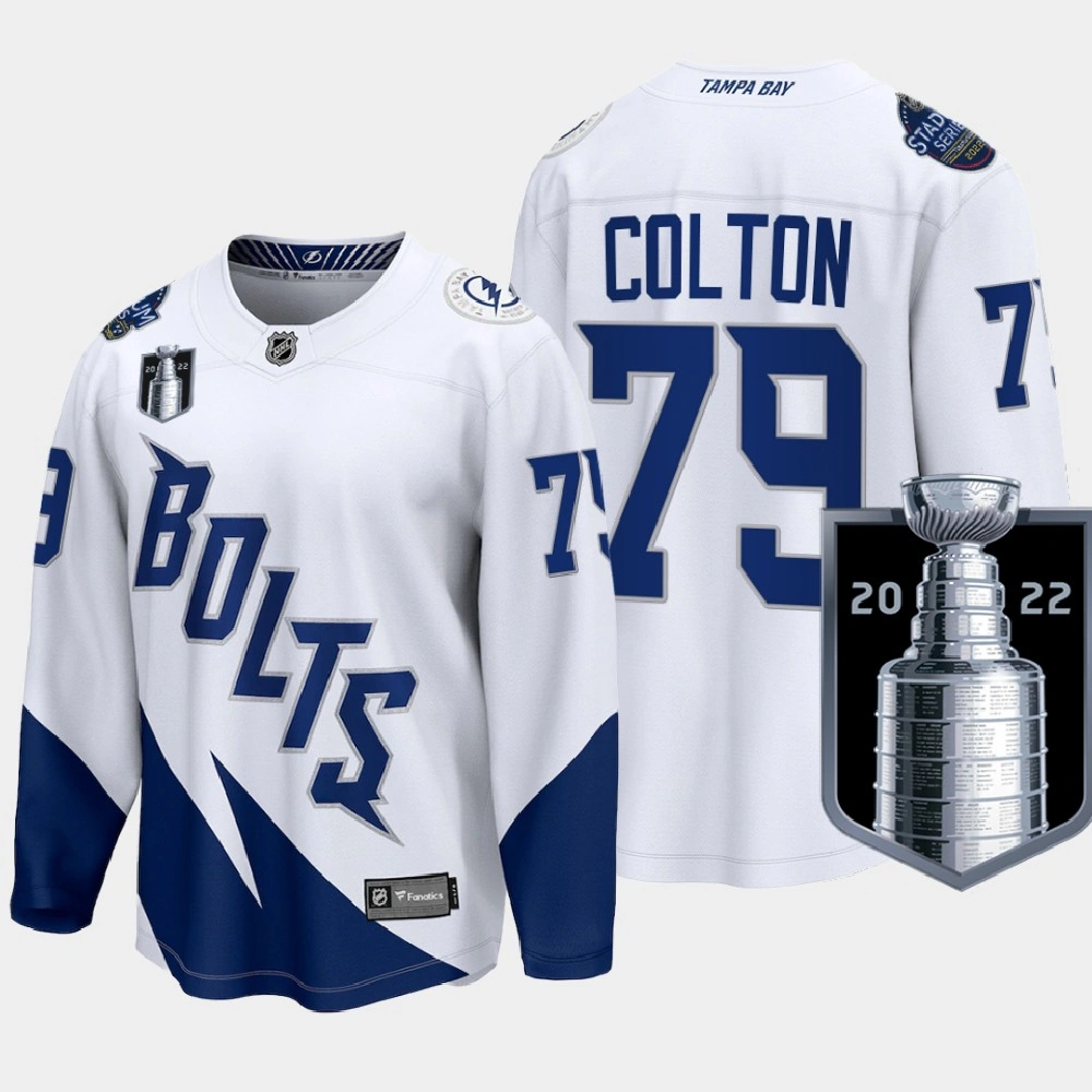 Youth Tampa Bay Lightning Ross Colton 2022 Stanley Cup Final White Jersey Stadium Series #79
