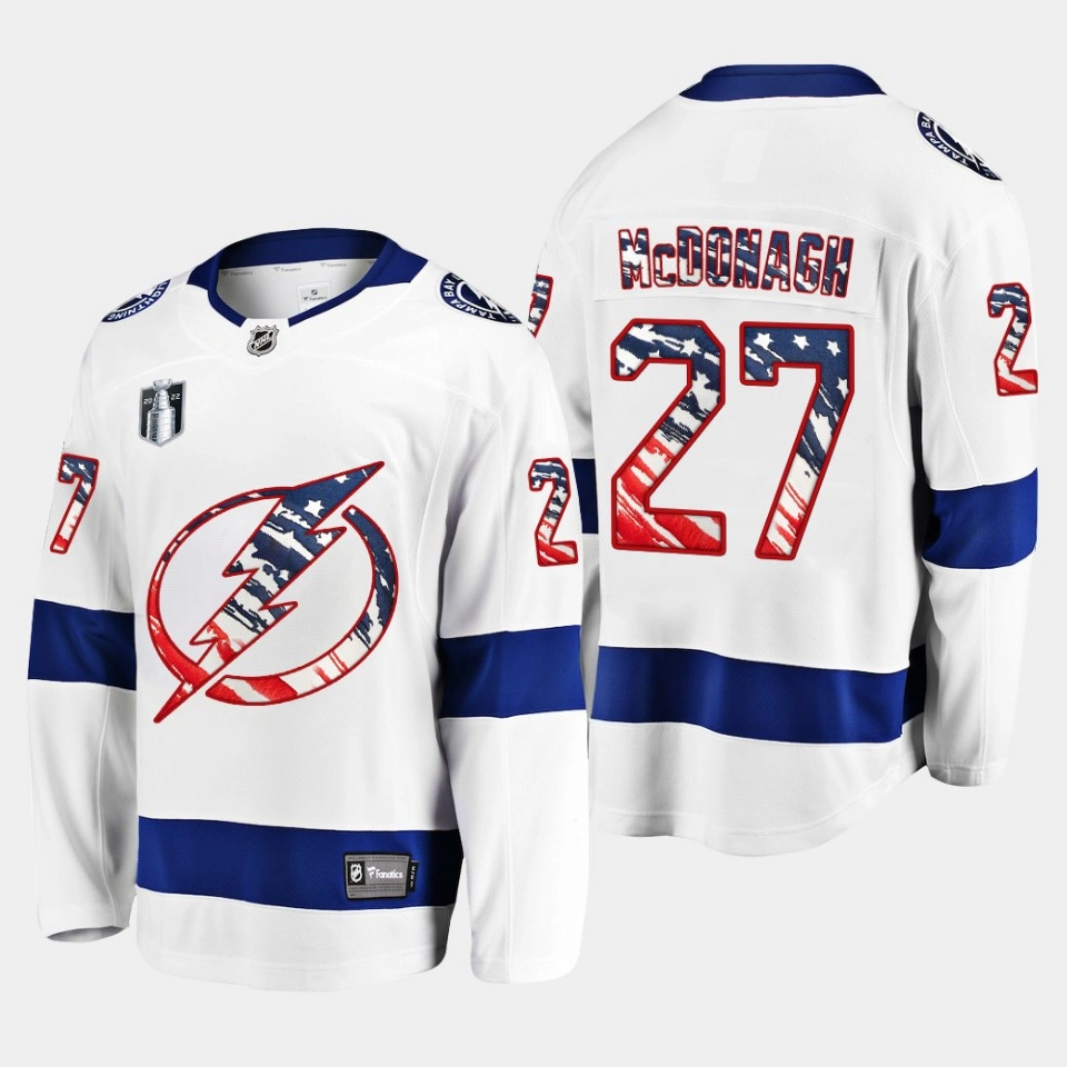 Ryan McDonagh Tampa Bay Lightning 4th of July 2022 White #27 Jersey Stars Stripes Flag