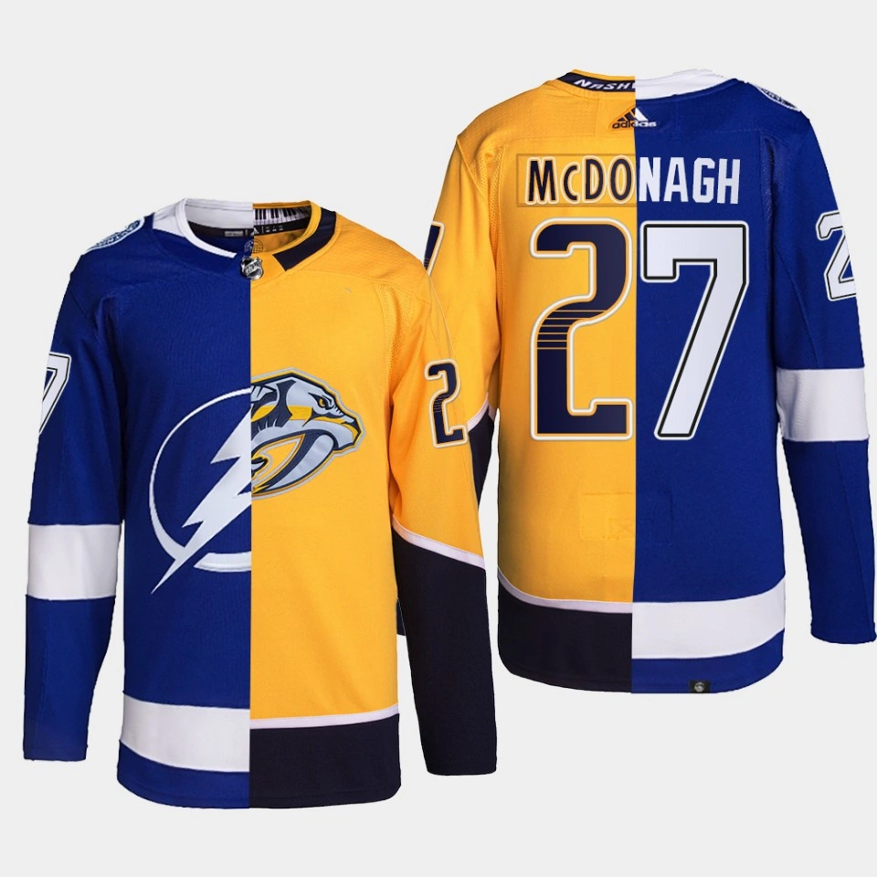 Ryan McDonagh Lightning x Predators Split Edition Blue Gold #27 Jersey Authentic Rare