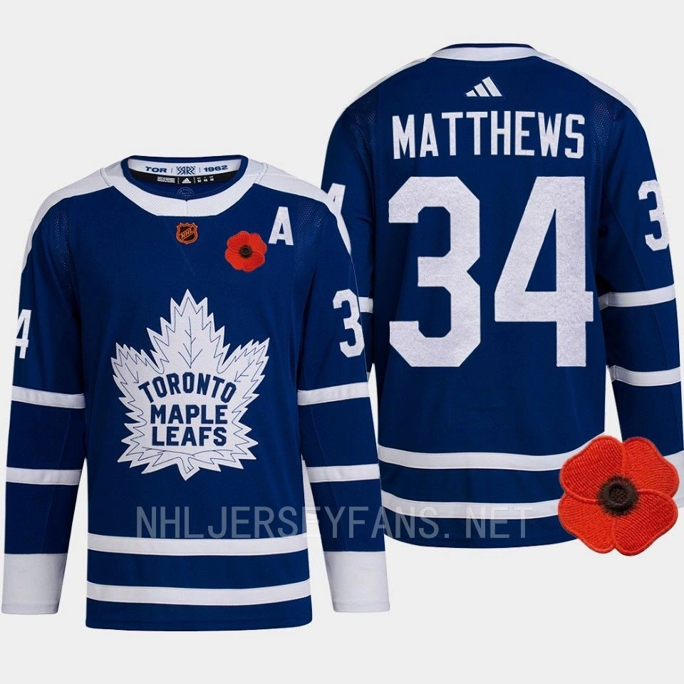 Women's Auston Matthews Canadian Remembrance Day 2022 Toronto Maple Leafs Blue Jersey Lest We Forget Retro #34