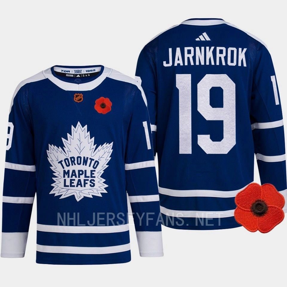 Calle Jarnkrok Canadian Remembrance Day 2022 Toronto Maple Leafs Blue Jersey Lest We Forget Retro #19 Calle Jarnkrok Canadian Remembrance Day 2022 Toronto Maple Leafs Blue Jersey Lest We Forget Retro #19