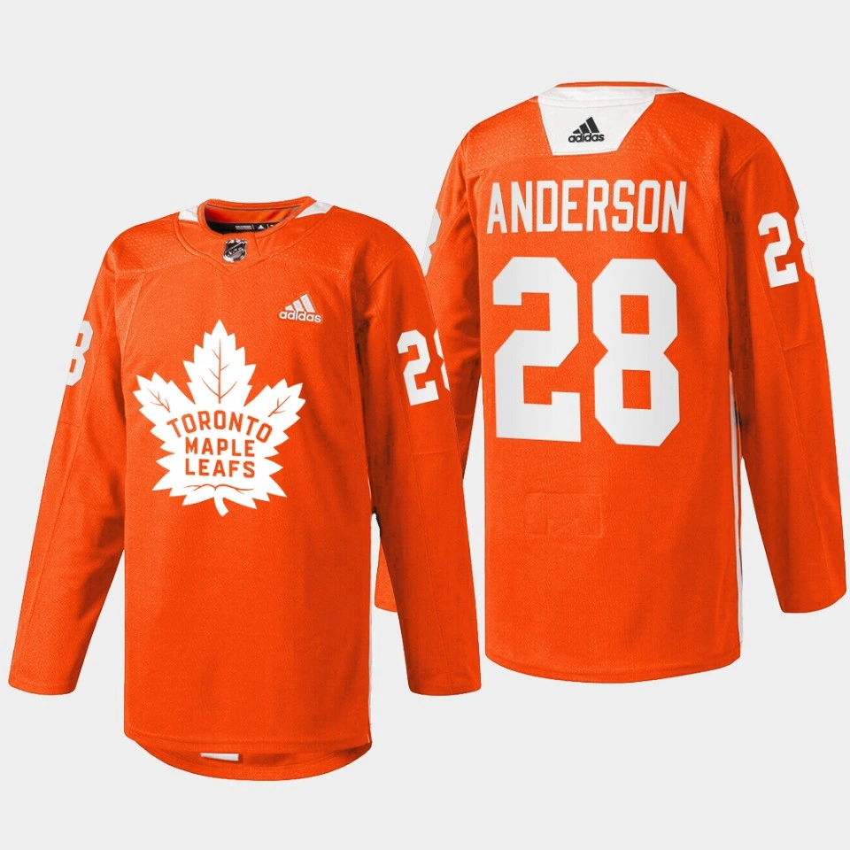 Youth Joey Anderson Toronto Maple Leafs Every Child Matters 2022 Orange #28 Jersey Warmup