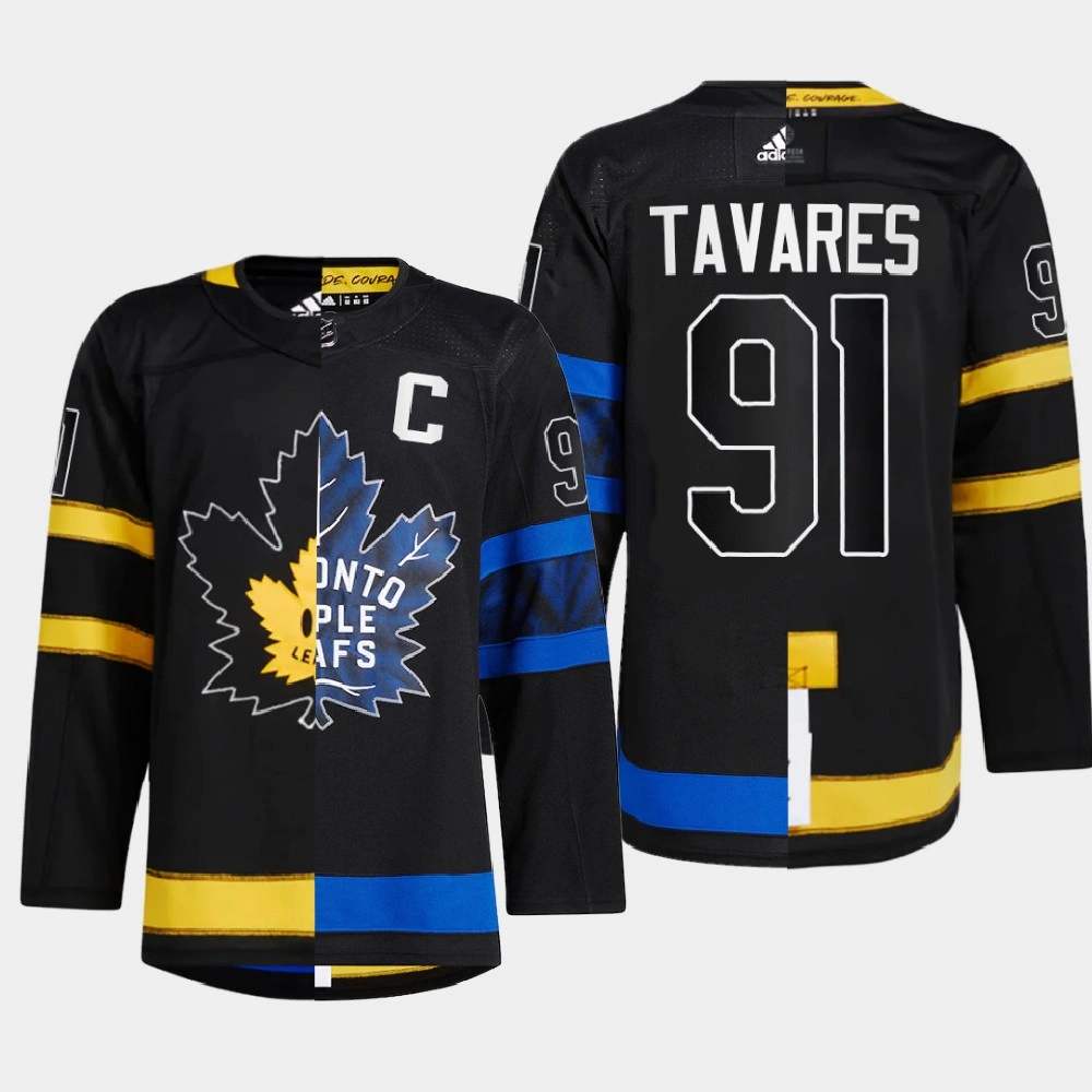 Women's John Tavares #91 Toronto Maple Leafs Black Jersey 2022 Split Edition Drew house Alternate Women's John Tavares #91 Toronto Maple Leafs Black Jersey 2022 Split Edition Drew house Alternate