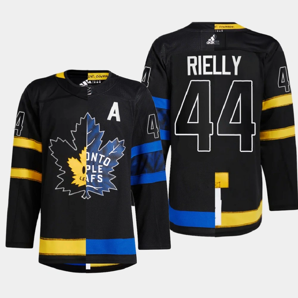 Youth Morgan Rielly #44 Toronto Maple Leafs Black Jersey 2022 Split Edition Drew house Alternate Youth Morgan Rielly #44 Toronto Maple Leafs Black Jersey 2022 Split Edition Drew house Alternate
