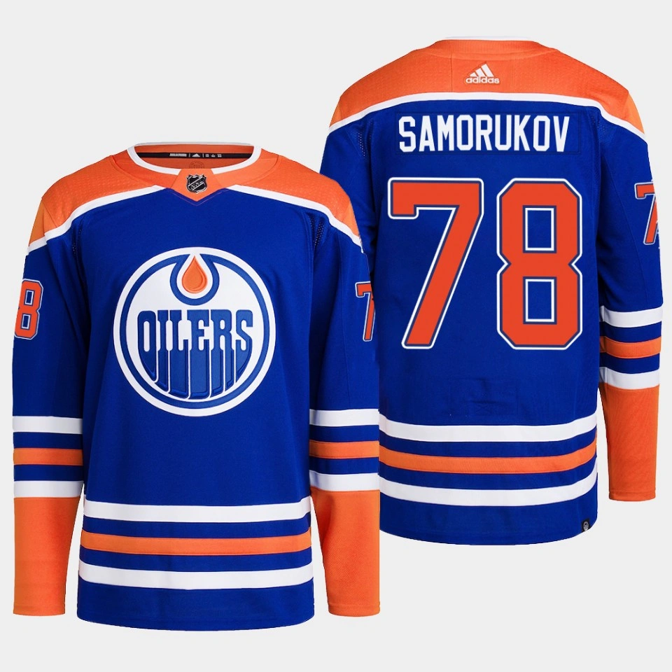 Edmonton Oilers Dmitri Samorukov Royal Primegreen Authentic Home Jersey 2022-23 Edmonton Oilers Dmitri Samorukov Royal Primegreen Authentic Home Jersey 2022-23