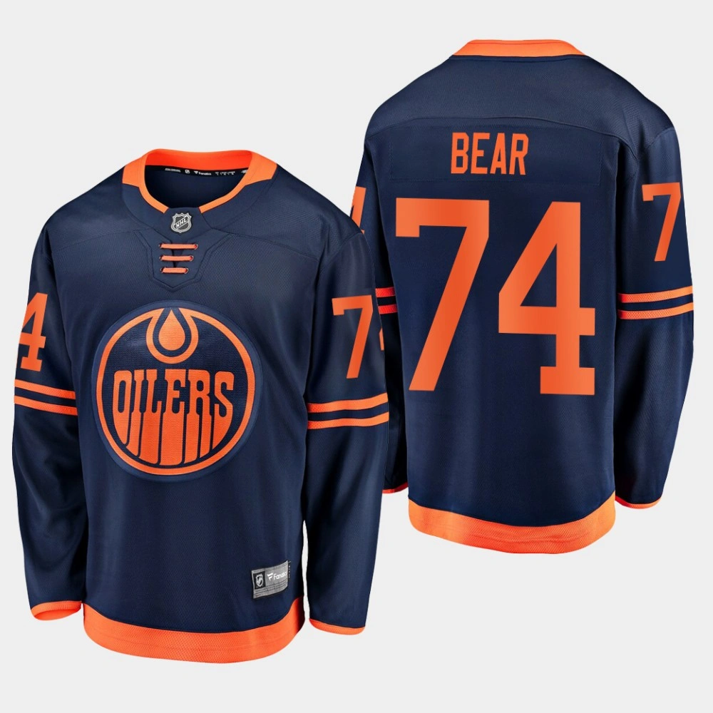 Oilers Ethan Bear #74 2019-20 Alternate Premier Breakaway Jersey - Navy