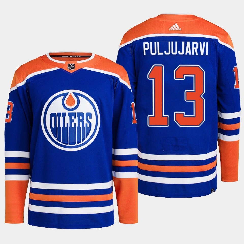 Jesse Puljujarvi #13 Edmonton Oilers Blue Jersey 2022-23 Primegreen Authentic Home Jesse Puljujarvi #13 Edmonton Oilers Blue Jersey 2022-23 Primegreen Authentic Home