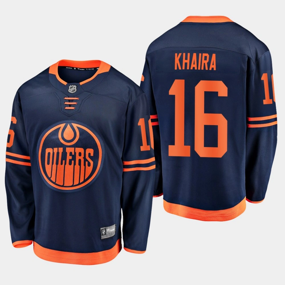Youth Oilers Jujhar Khaira #16 2019-20 Alternate Premier Breakaway Jersey - Navy Youth Oilers Jujhar Khaira #16 2019-20 Alternate Premier Breakaway Jersey - Navy
