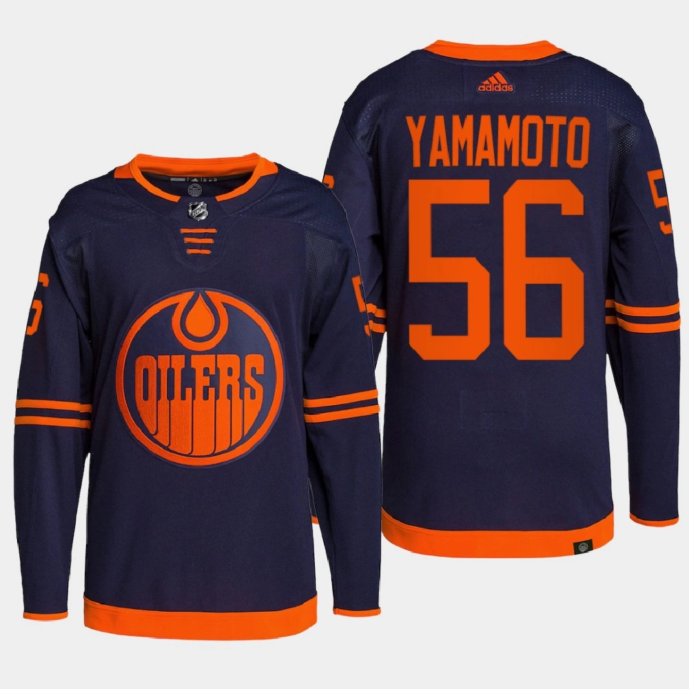 Youth Kailer Yamamoto #56 Edmonton Oilers Navy Jersey 2022 Alternate Primegreen Authentic Pro
