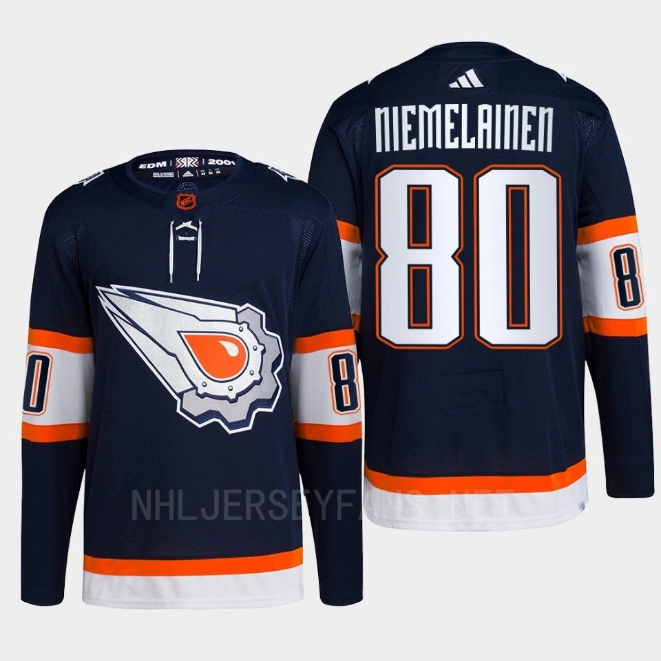 Edmonton Oilers Markus Niemelainen Navy Authentic Primegreen Reverse Retro 2.0 Jersey 2022 Edmonton Oilers Markus Niemelainen Navy Authentic Primegreen Reverse Retro 2.0 Jersey 2022