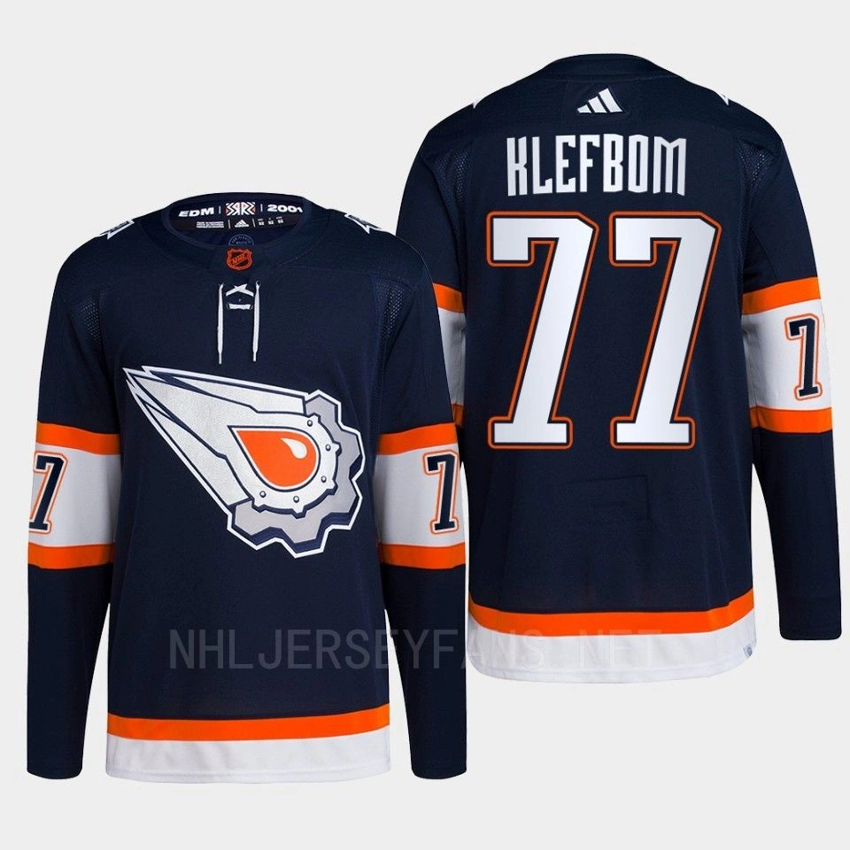 Women's Edmonton Oilers Oscar Klefbom Navy Authentic Primegreen Reverse Retro 2.0 Jersey 2022