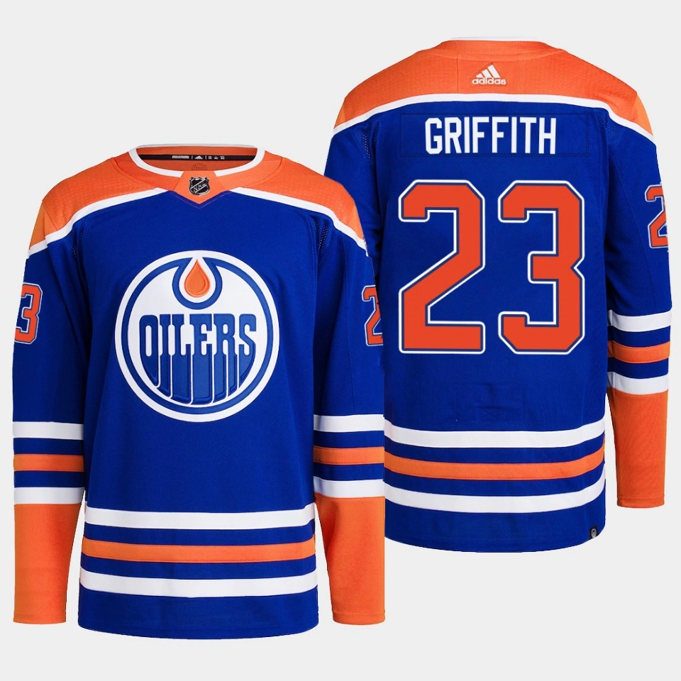 Edmonton Oilers Seth Griffith Royal Primegreen Authentic Home Jersey 2022-23 Edmonton Oilers Seth Griffith Royal Primegreen Authentic Home Jersey 2022-23