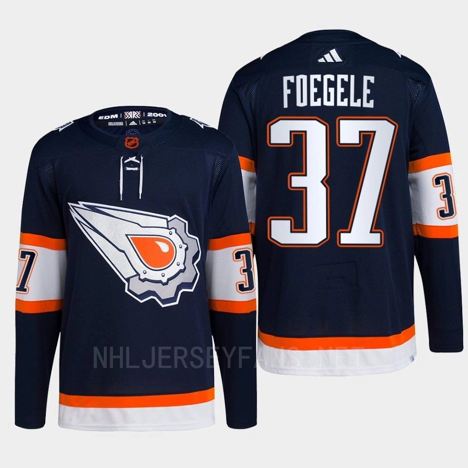 Women's Edmonton Oilers Warren Foegele Navy Authentic Primegreen Reverse Retro 2.0 Jersey 2022
