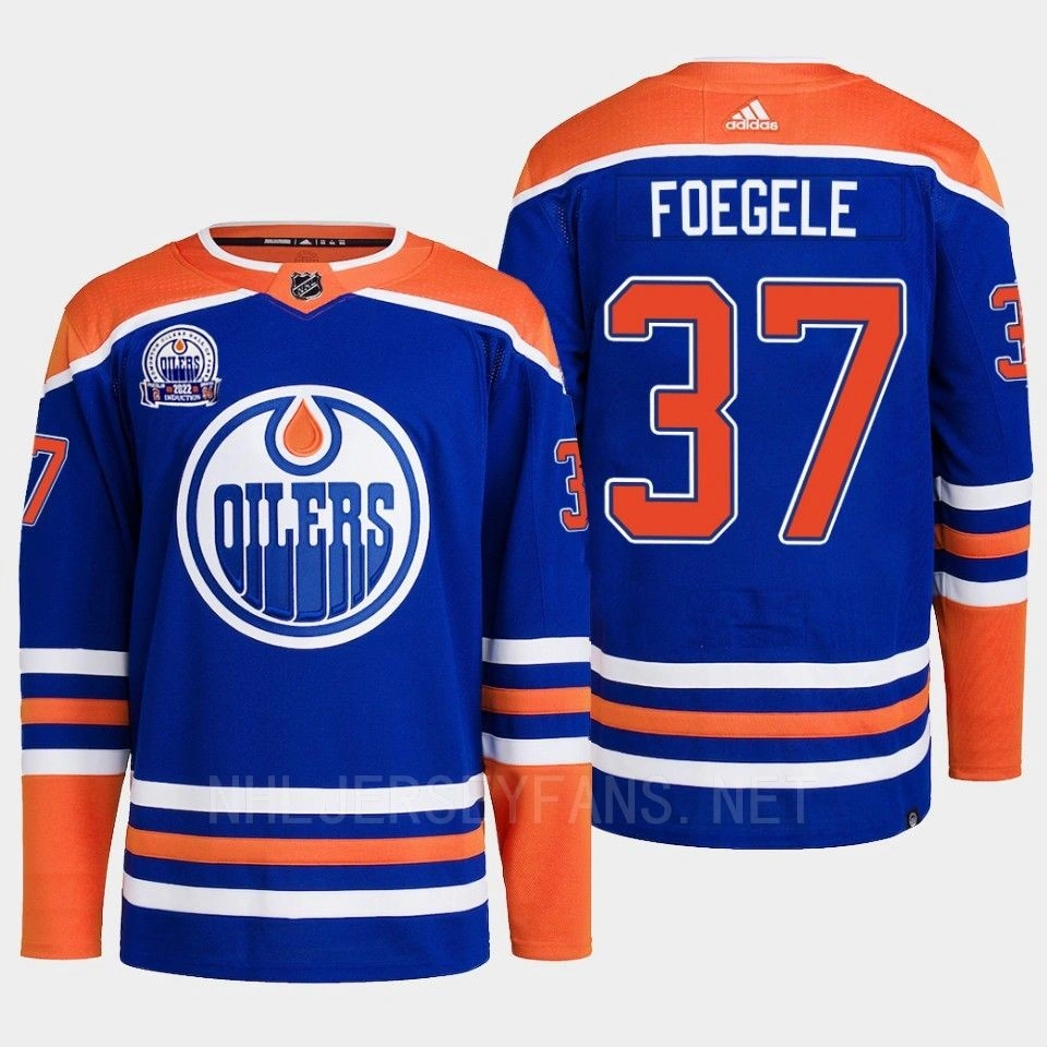 Women's Edmonton Oilers Warren Foegele Royal Primegreen Lee Ryan Hall of Fame patch Jersey 2022