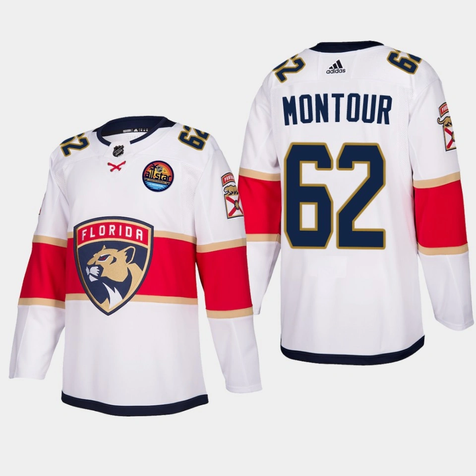 Florida Panthers #62 Brandon Montour 2023 All-Star Patch Away Authentic White Jersey Florida Panthers #62 Brandon Montour 2023 All-Star Patch Away Authentic White Jersey
