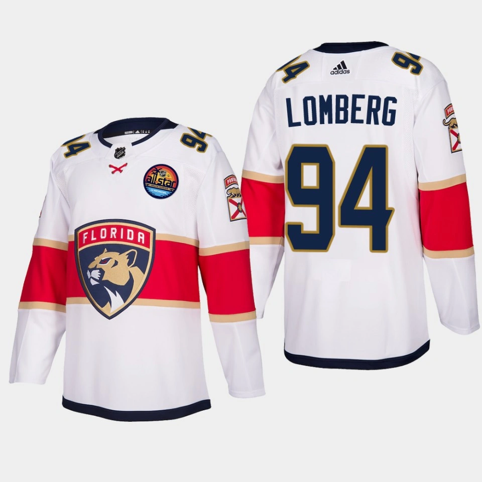 Youth Florida Panthers #94 Ryan Lomberg 2023 All-Star Patch Away Authentic White Jersey