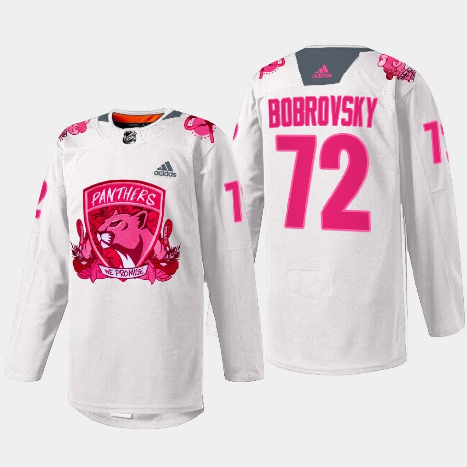 Sergei Bobrovsky Florida Panthers Pink in the Rink 2022 White #72 Jersey Warmup