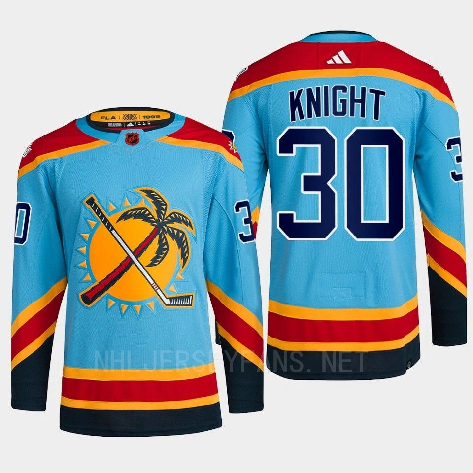 Florida Panthers 2022 Reverse Retro 2.0 Spencer Knight Blue Authentic Primegreen Jersey Men's Florida Panthers 2022 Reverse Retro 2.0 Spencer Knight Blue Authentic Primegreen Jersey Men's
