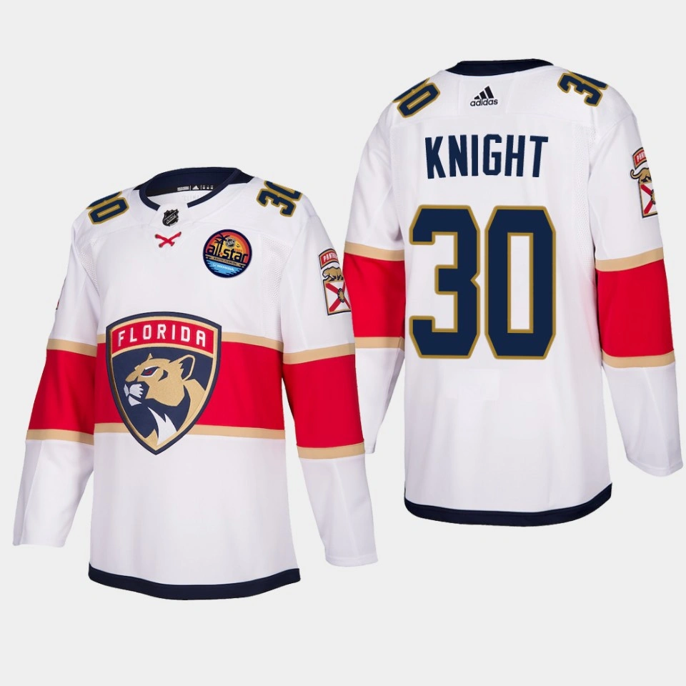 Florida Panthers #30 Spencer Knight 2023 All-Star Patch Away Authentic White Jersey Florida Panthers #30 Spencer Knight 2023 All-Star Patch Away Authentic White Jersey