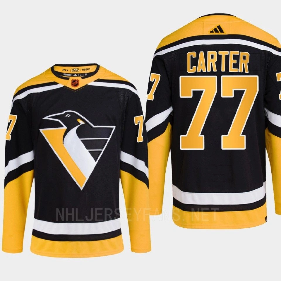 Pittsburgh Penguins 2022 Reverse Retro 2.0 Jeff Carter Black Authentic Primegreen Jersey Men's Pittsburgh Penguins 2022 Reverse Retro 2.0 Jeff Carter Black Authentic Primegreen Jersey Men's