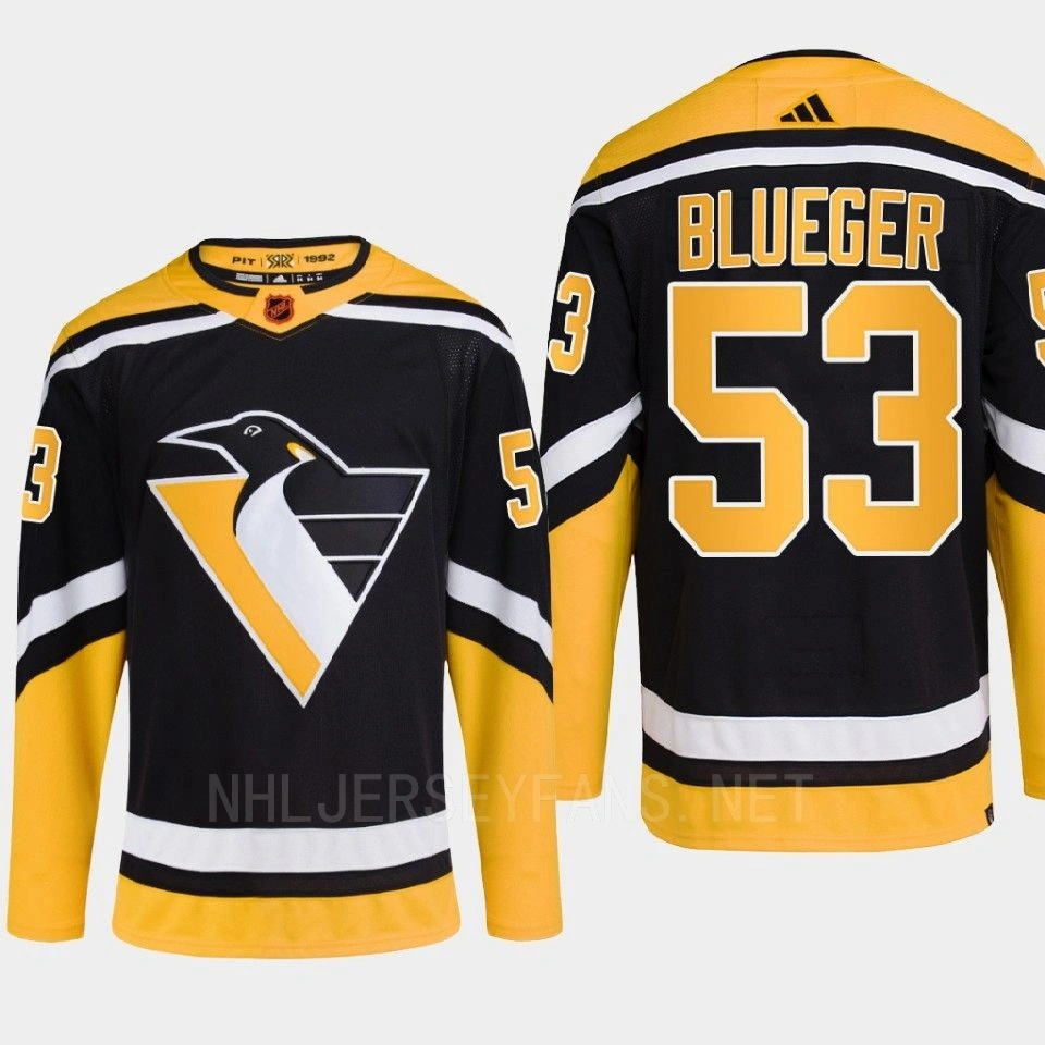 Women's Pittsburgh Penguins 2022 Reverse Retro 2.0 Teddy Blueger Black Authentic Primegreen Jersey Men's Women's Pittsburgh Penguins 2022 Reverse Retro 2.0 Teddy Blueger Black Authentic Primegreen Jersey Men's