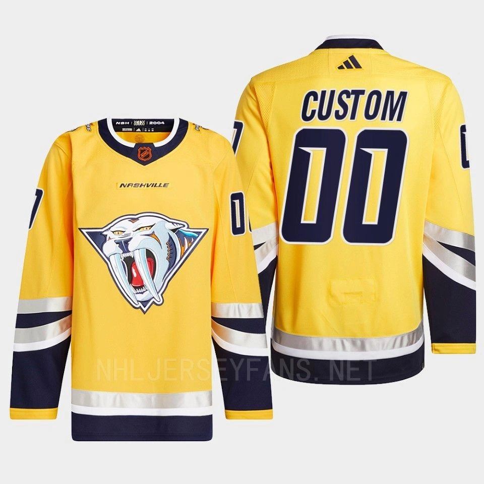 Youth Nashville Predators 2022 Reverse Retro 2.0 Custom Yellow Authentic Primegreen Jersey Men's Youth Nashville Predators 2022 Reverse Retro 2.0 Custom Yellow Authentic Primegreen Jersey Men's