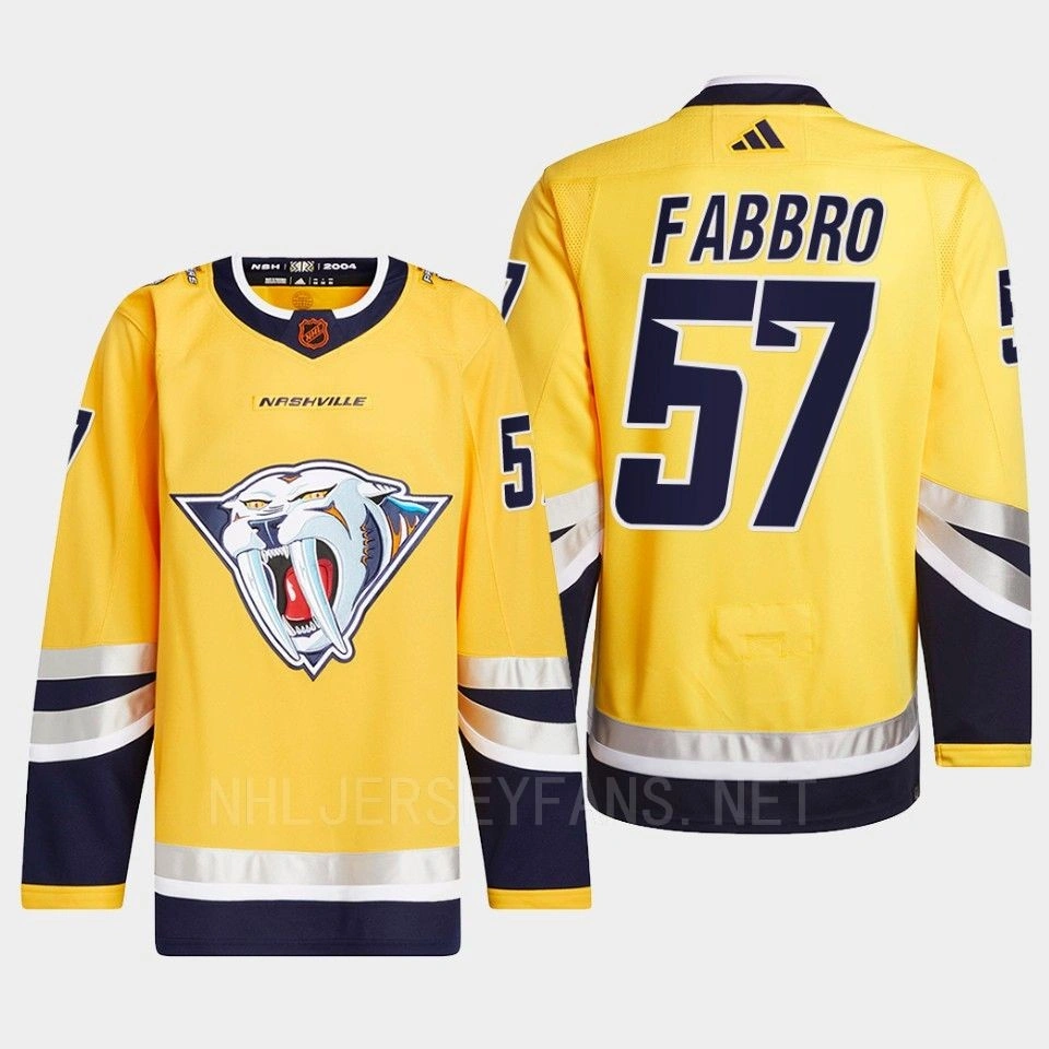 Nashville Predators 2022 Reverse Retro 2.0 Dante Fabbro Yellow Authentic Primegreen Jersey Men's