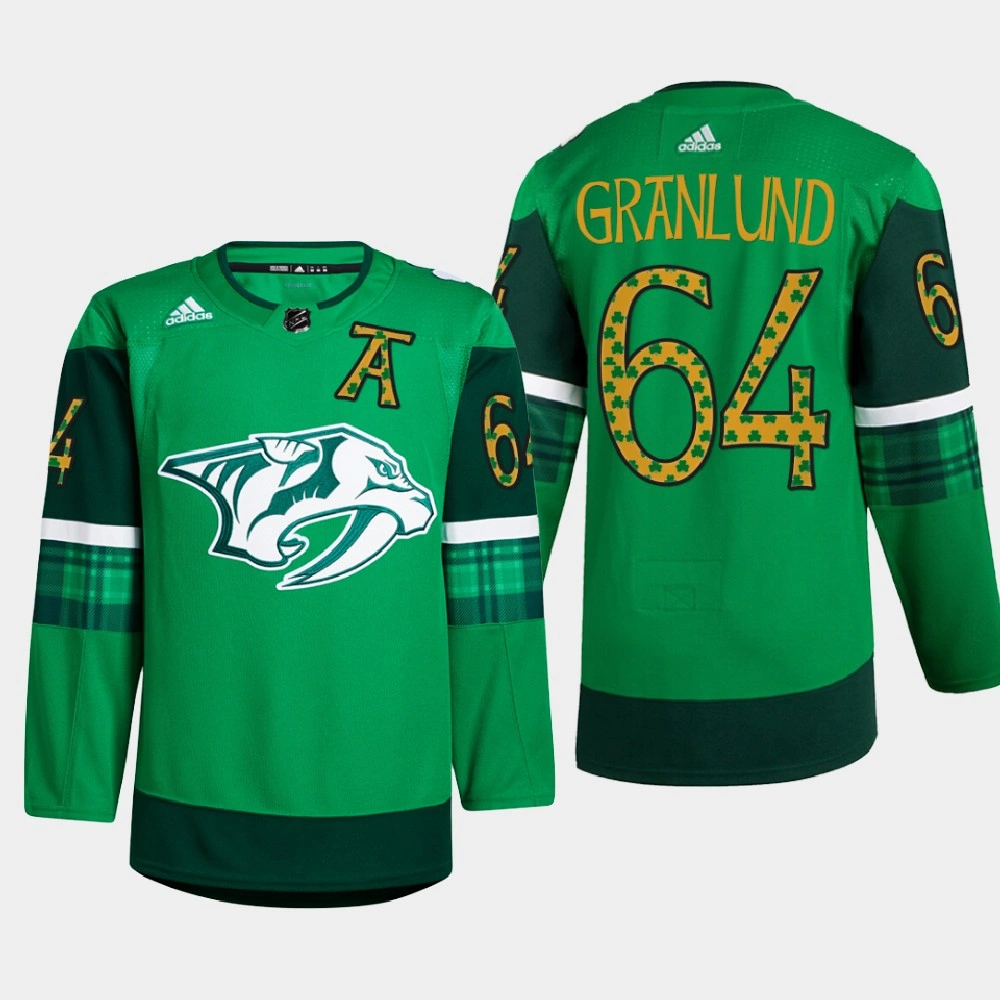 Nashville Predators St. Patricks Day Mikael Granlund Green Warm-Up Jersey
