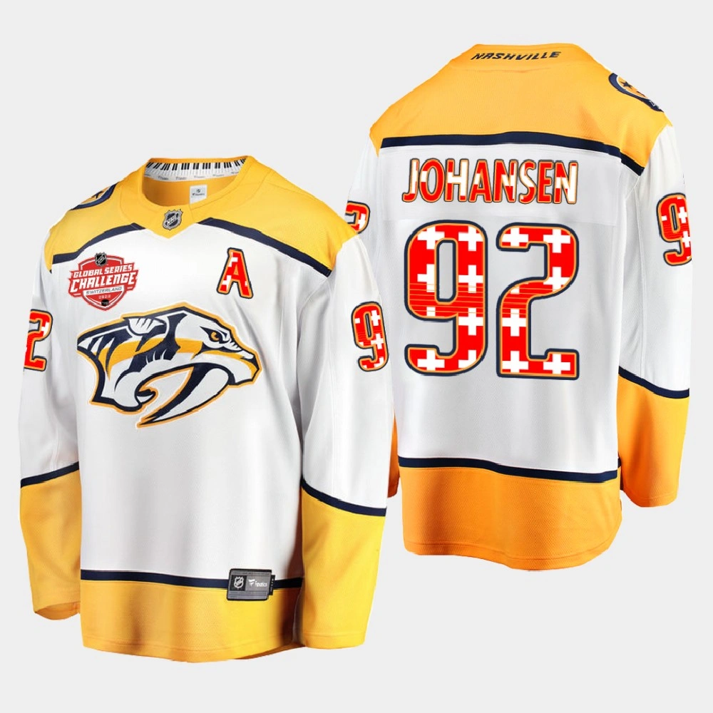 Ryan Johansen Nashville Predators 2022 NHL Global Series White #92 Jersey Switzerland Challenge Ryan Johansen Nashville Predators 2022 NHL Global Series White #92 Jersey Switzerland Challenge