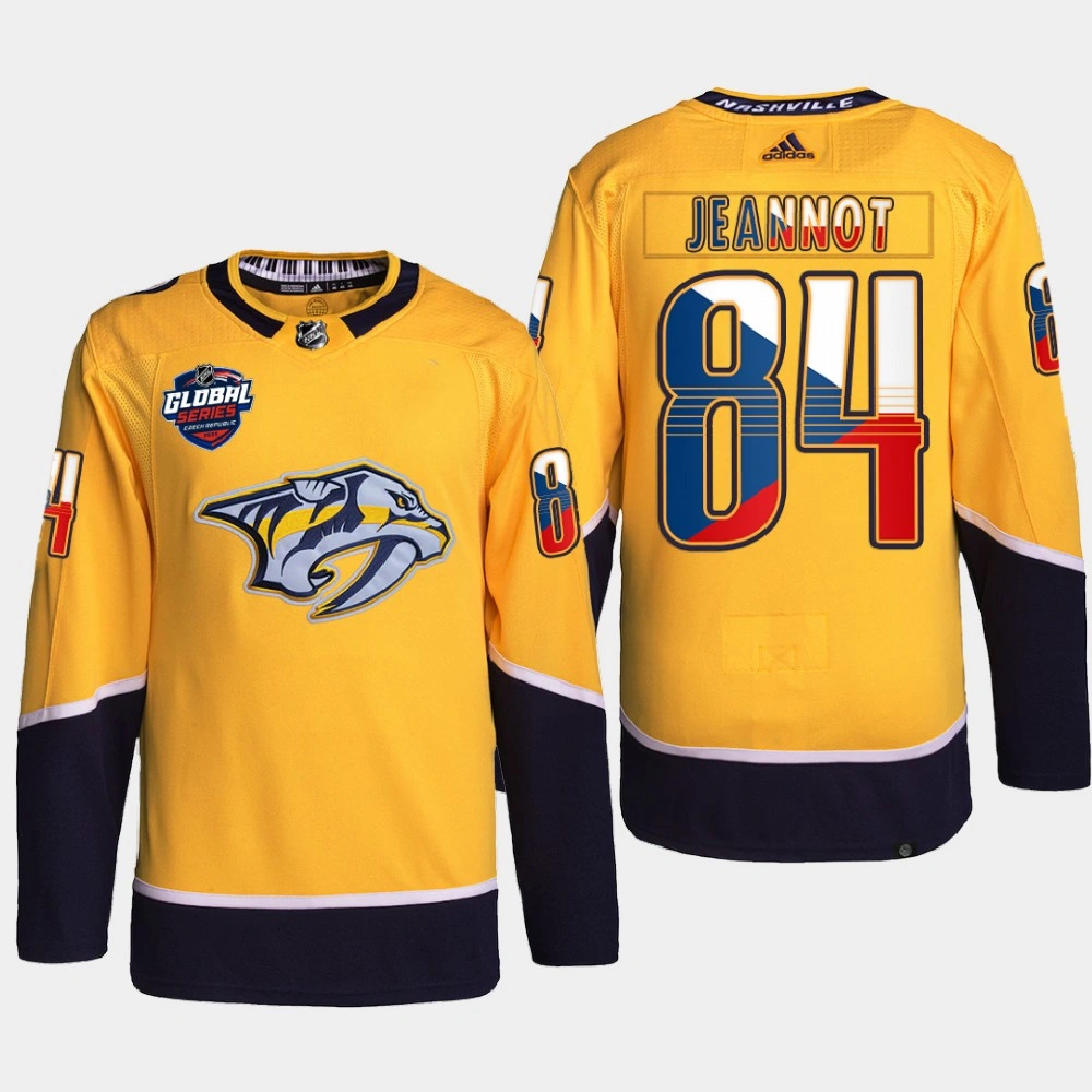 Women's Tanner Jeannot Nashville Predators 2022 NHL Global Series Gold #84 Jersey Czech Republic Challenge